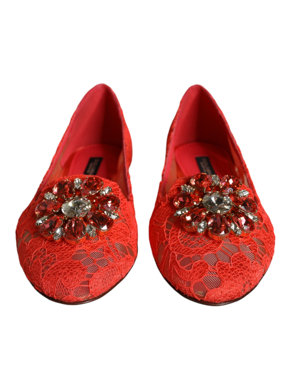 Dolce &amp; Gabbana Coral Lace Crystal Ballet Flats Loafers Shoes