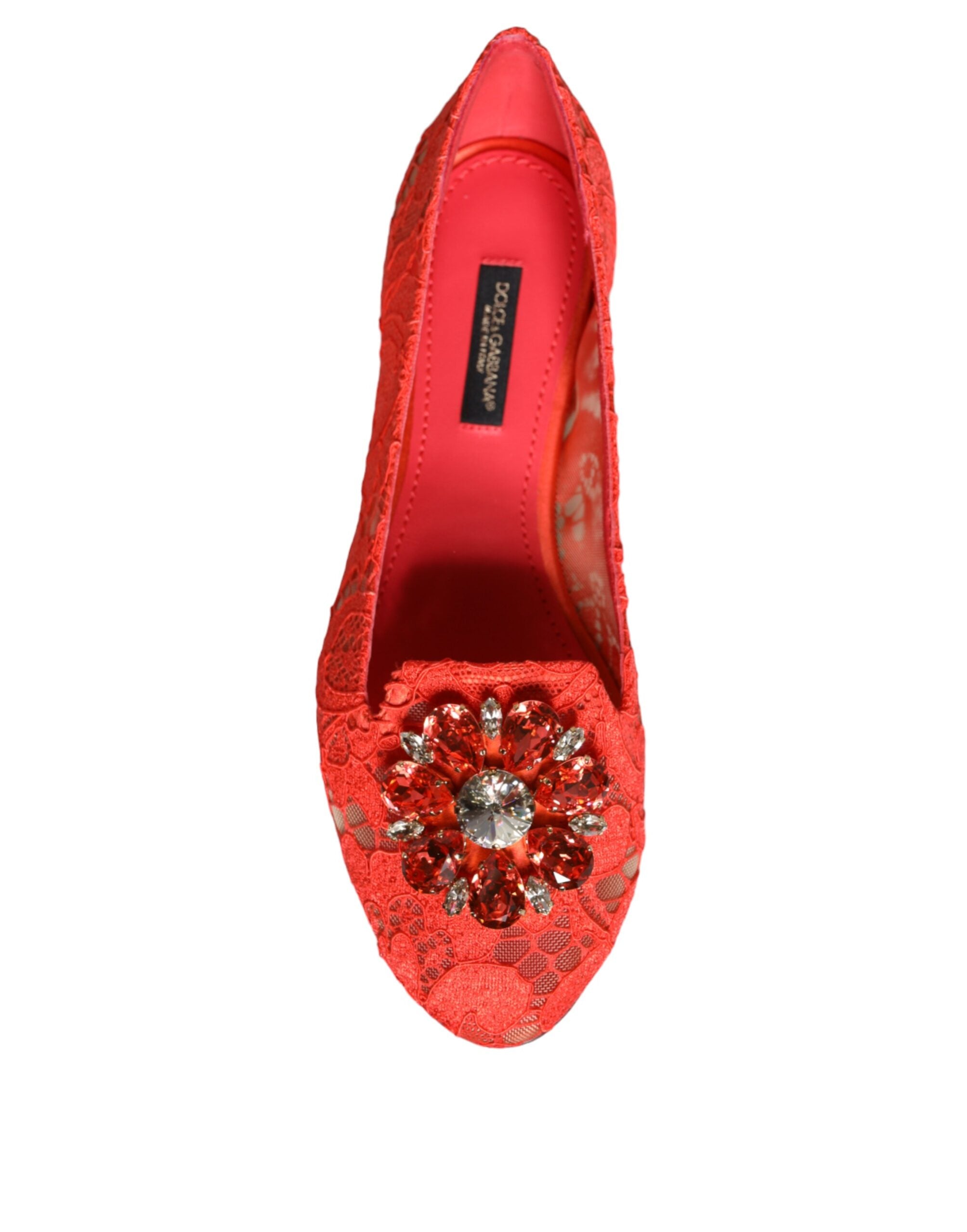 Dolce &amp; Gabbana Coral Lace Crystal Ballet Flats Loafers Shoes