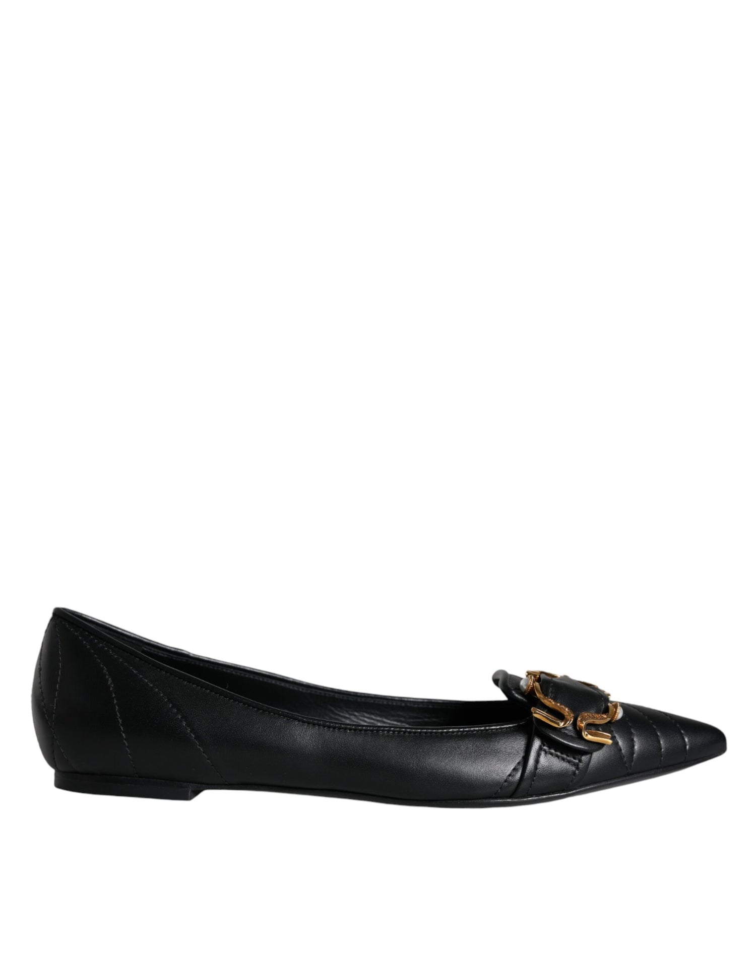 Dolce &amp; Gabbana Black Devotion Leather Pointy Flats Shoes