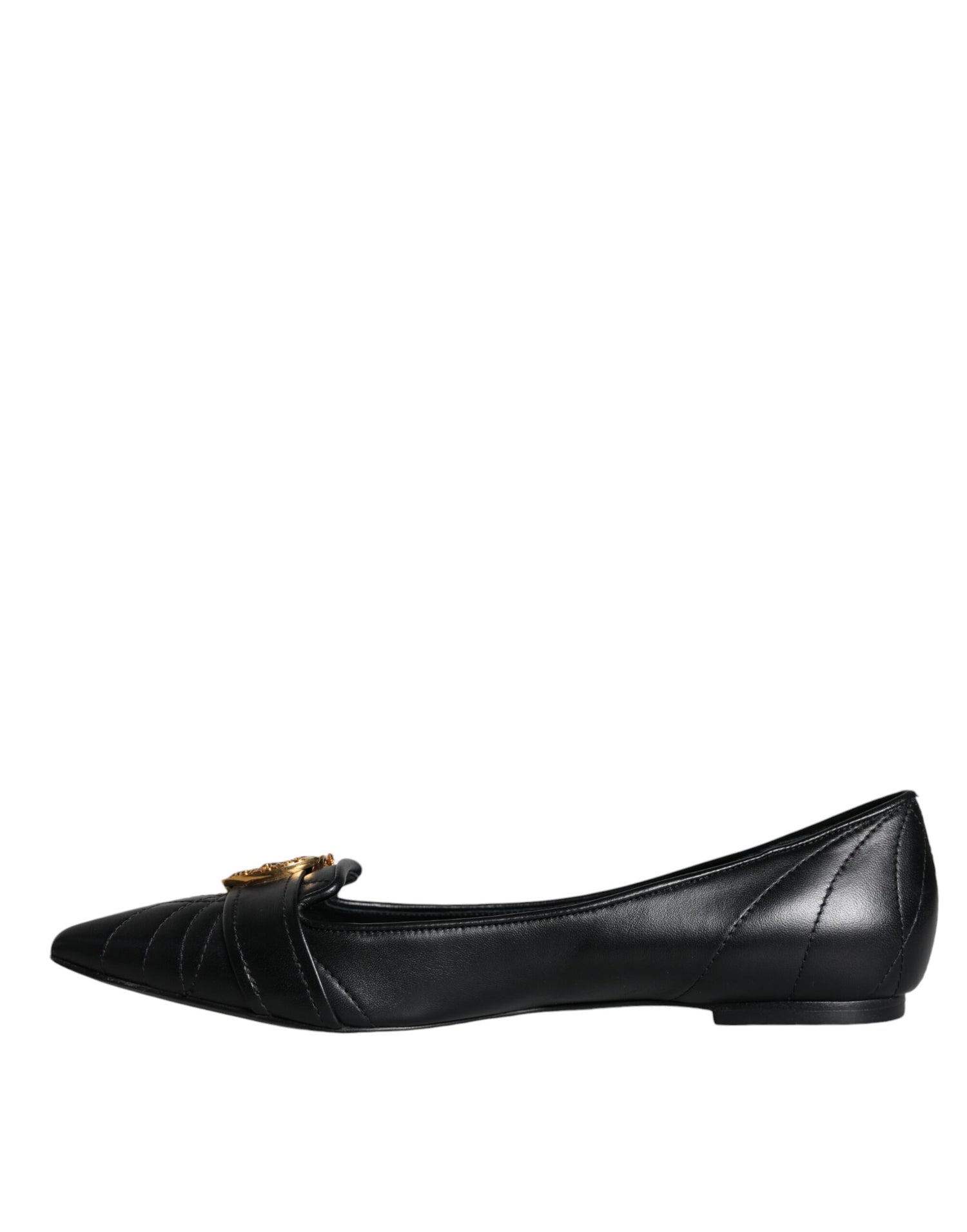 Dolce &amp; Gabbana Black Devotion Leather Pointy Flats Shoes