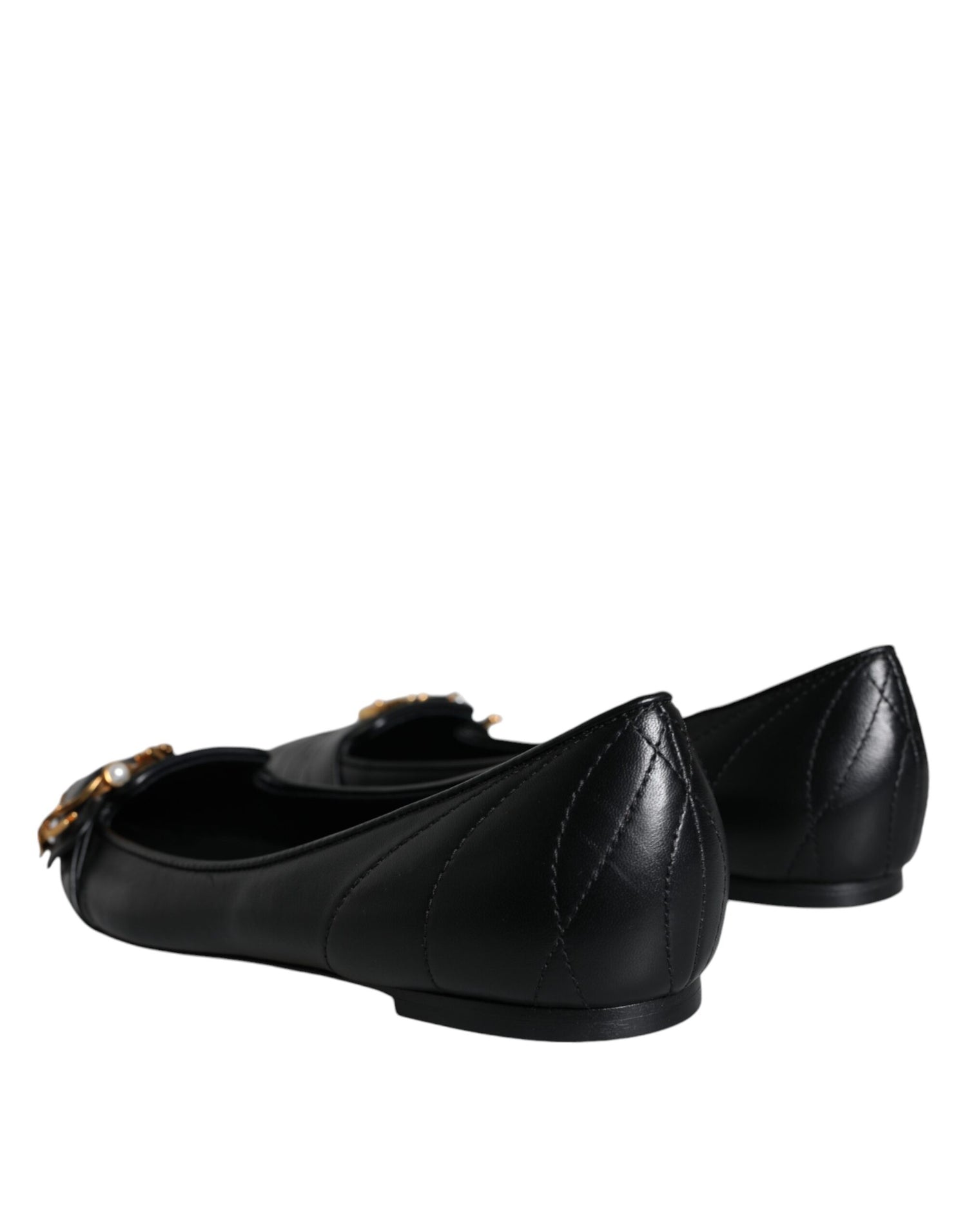 Dolce &amp; Gabbana Black Devotion Leather Pointy Flats Shoes