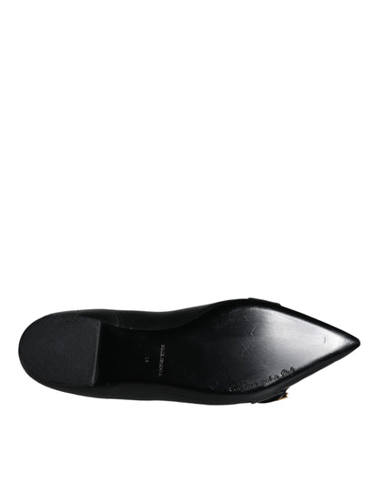 Dolce &amp; Gabbana Black Devotion Leather Pointy Flats Shoes