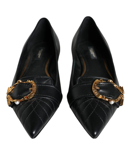 Dolce &amp; Gabbana Black Devotion Leather Pointy Flats Shoes