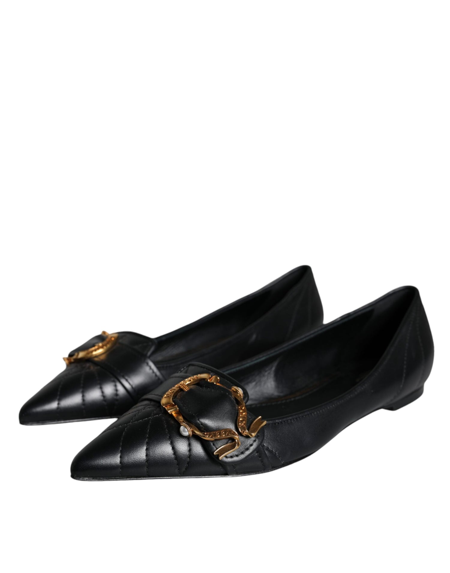 Dolce &amp; Gabbana Black Devotion Leather Pointy Flats Shoes