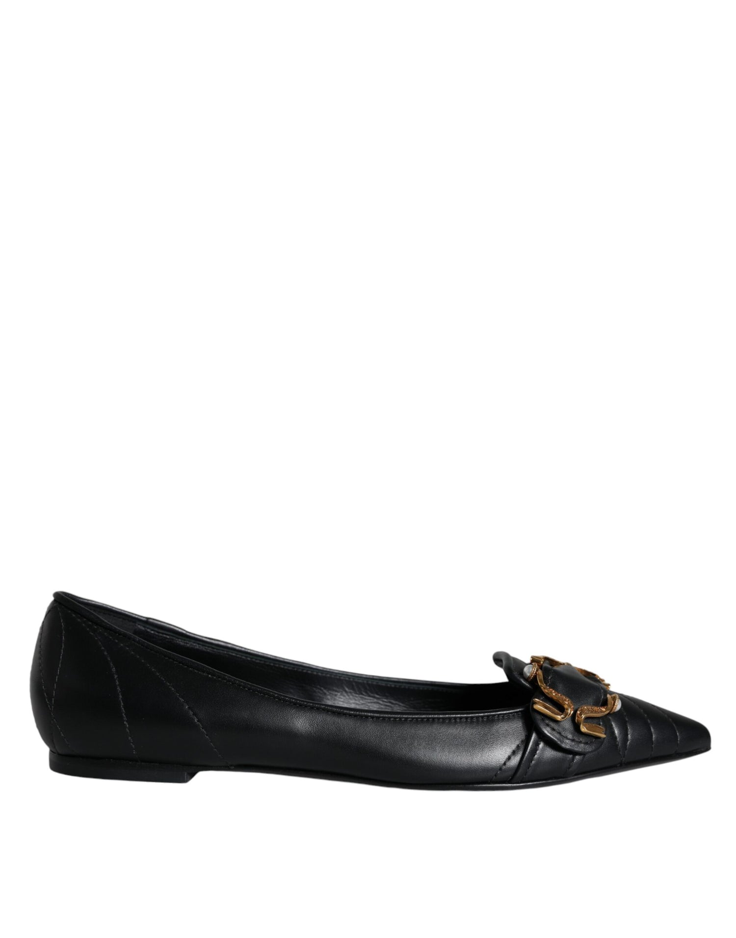 Dolce &amp; Gabbana Black Devotion Leather Pointy Flats Shoes