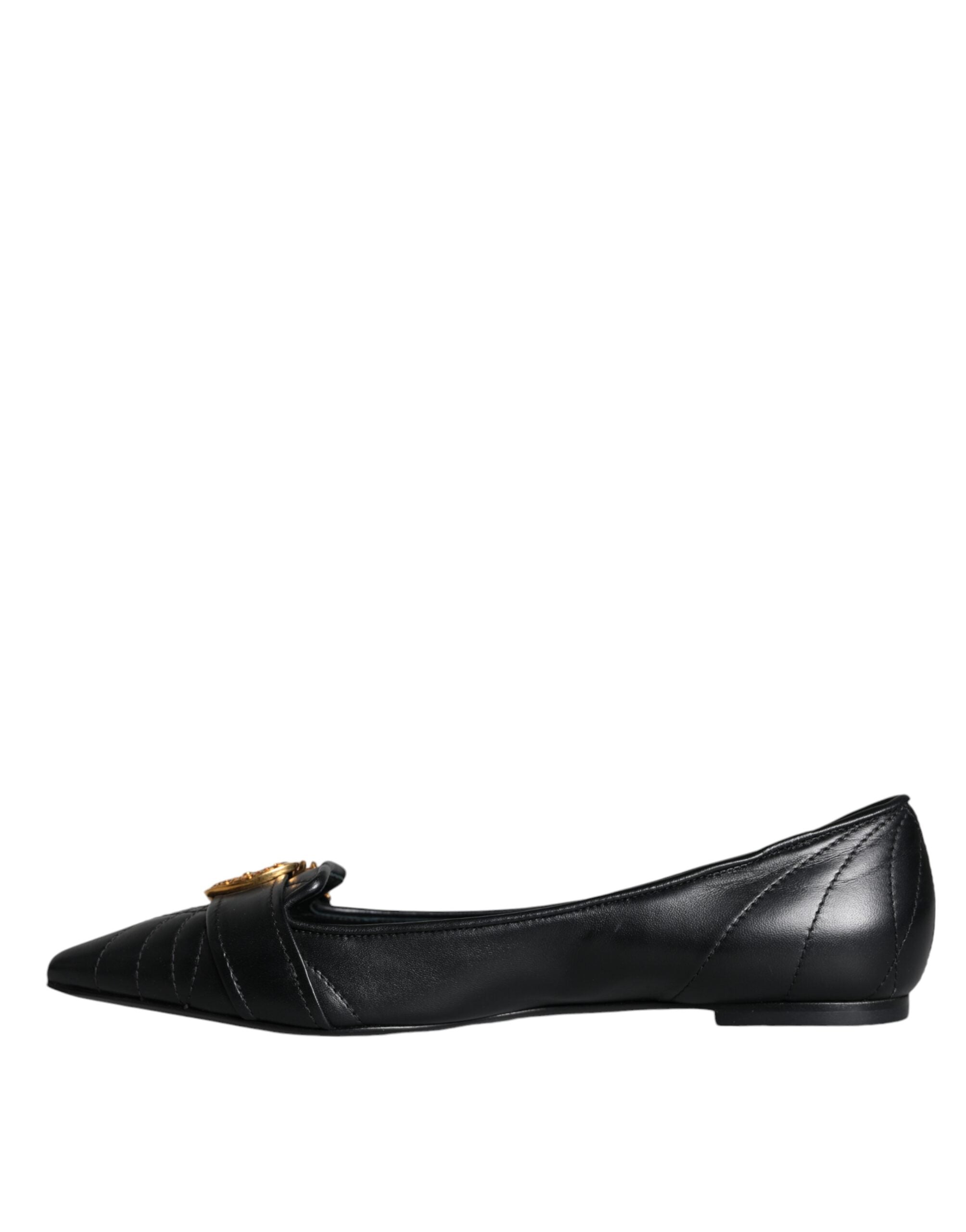 Dolce &amp; Gabbana Black Devotion Leather Pointy Flats Shoes