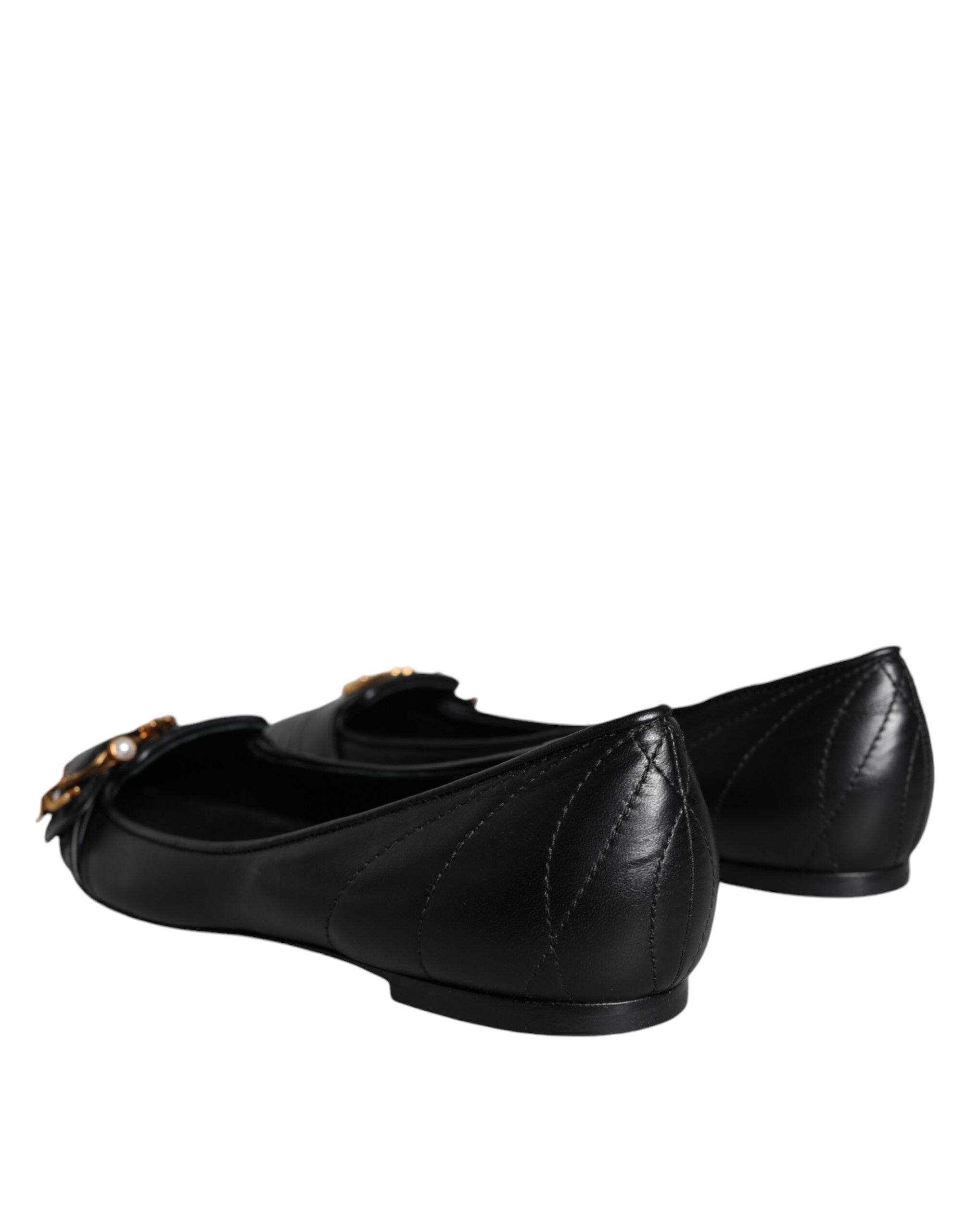 Dolce &amp; Gabbana Black Devotion Leather Pointy Flats Shoes