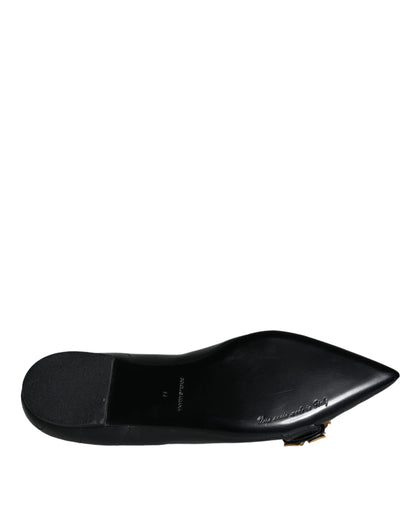 Dolce &amp; Gabbana Black Devotion Leather Pointy Flats Shoes