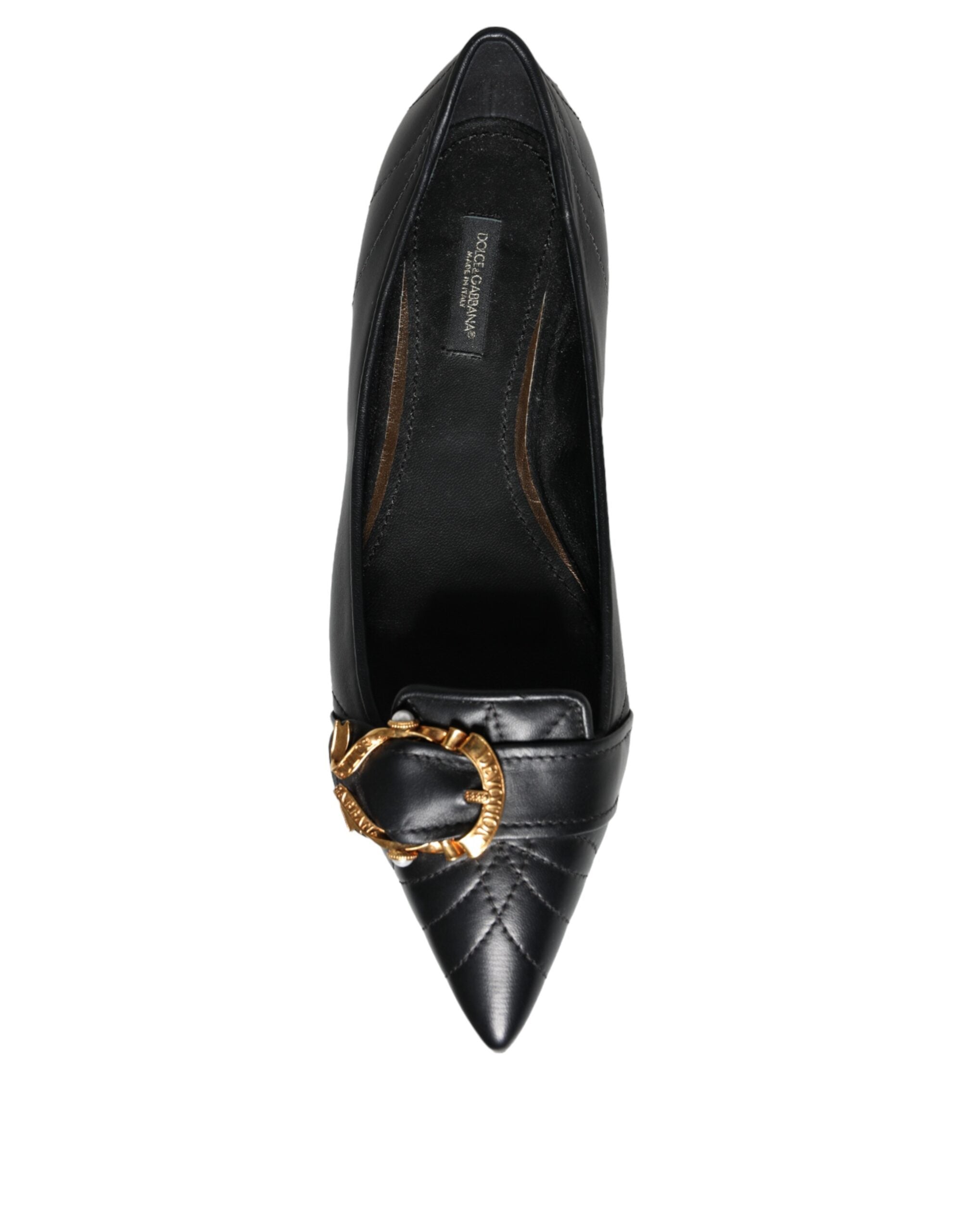 Dolce &amp; Gabbana Black Devotion Leather Pointy Flats Shoes