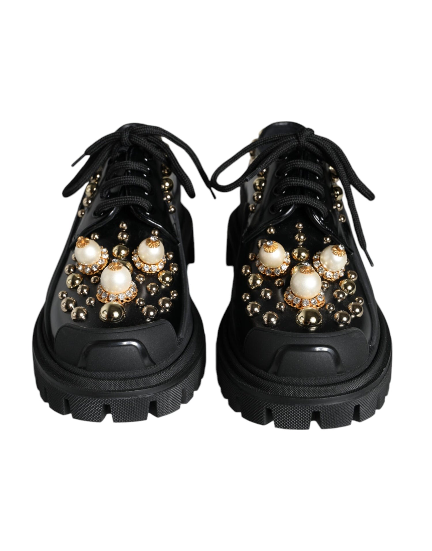 Dolce &amp; Gabbana Black Leather Trekking Derby Embellished Shoes