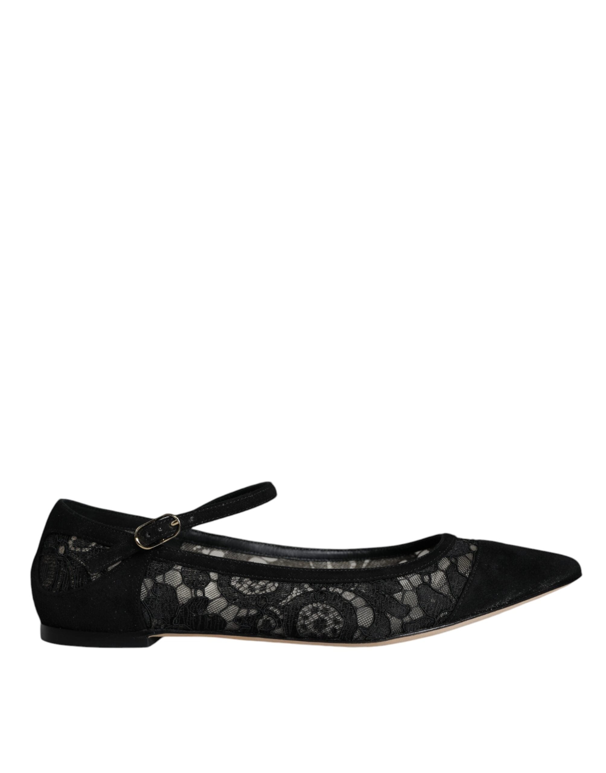 Dolce &amp; Gabbana Black Taormina Lace Bellucci Flats Shoes