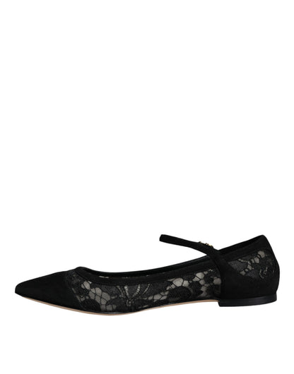 Dolce &amp; Gabbana Black Taormina Lace Bellucci Flats Shoes