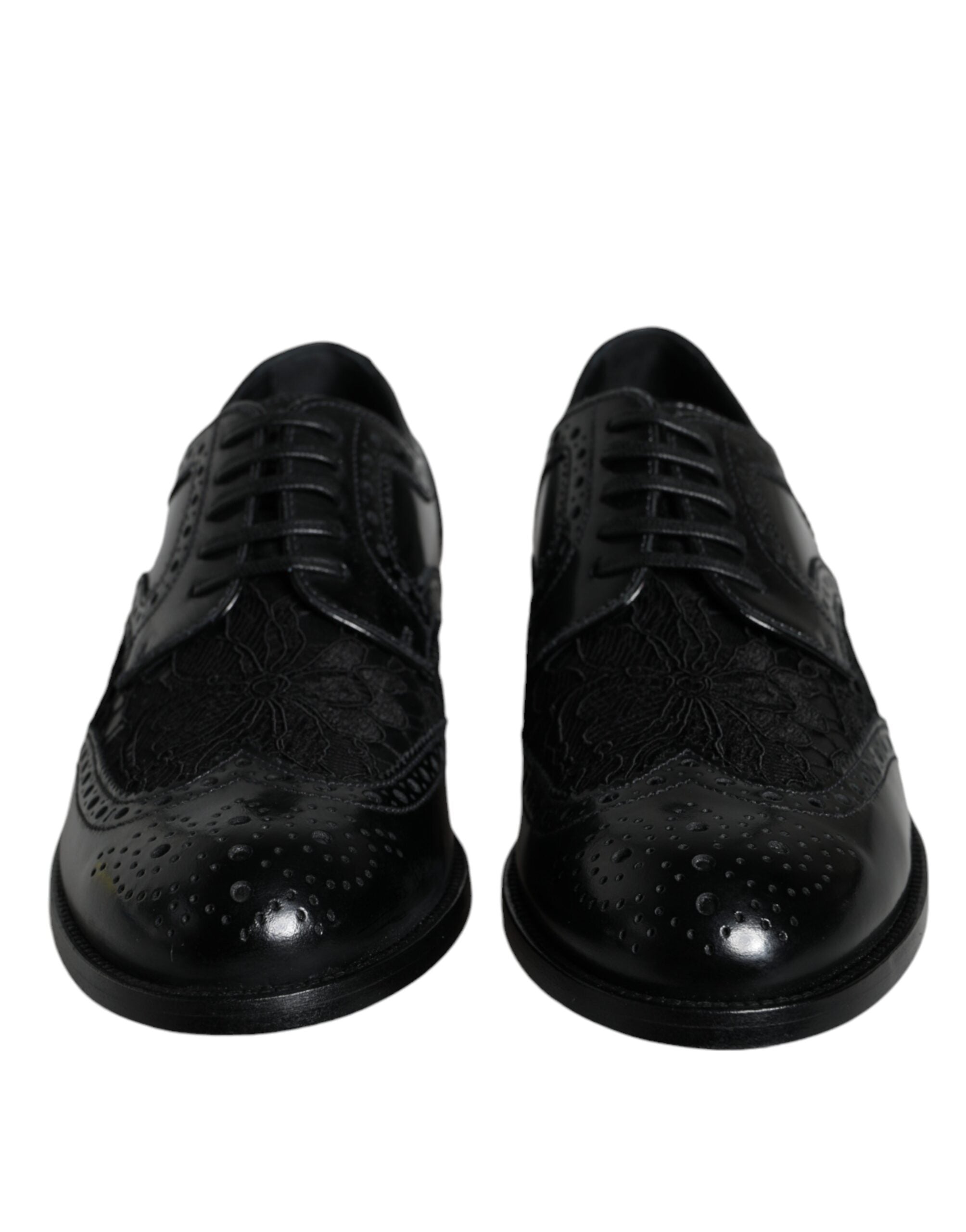 Dolce &amp; Gabbana Black Leather Floral Lace Dress Formal Shoes