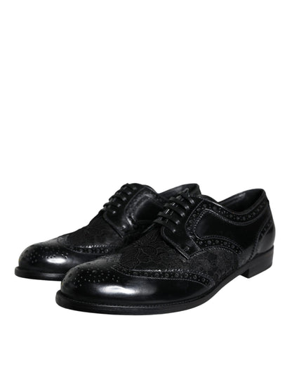 Dolce &amp; Gabbana Black Leather Floral Lace Dress Formal Shoes