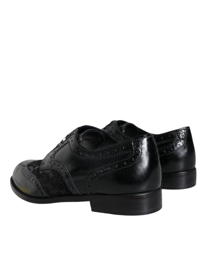 Dolce &amp; Gabbana Black Leather Floral Lace Dress Formal Shoes