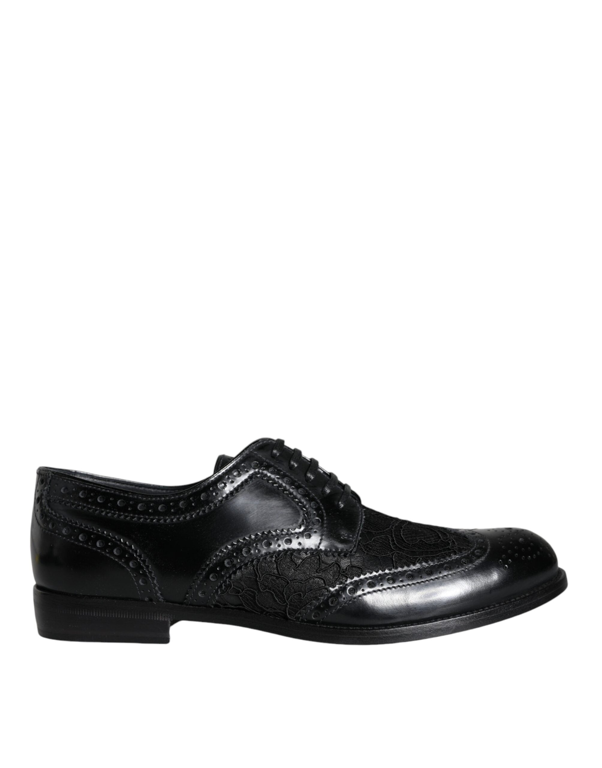 Dolce &amp; Gabbana Black Leather Floral Lace Dress Formal Shoes