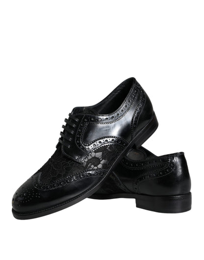 Dolce &amp; Gabbana Black Leather Floral Lace Dress Formal Shoes