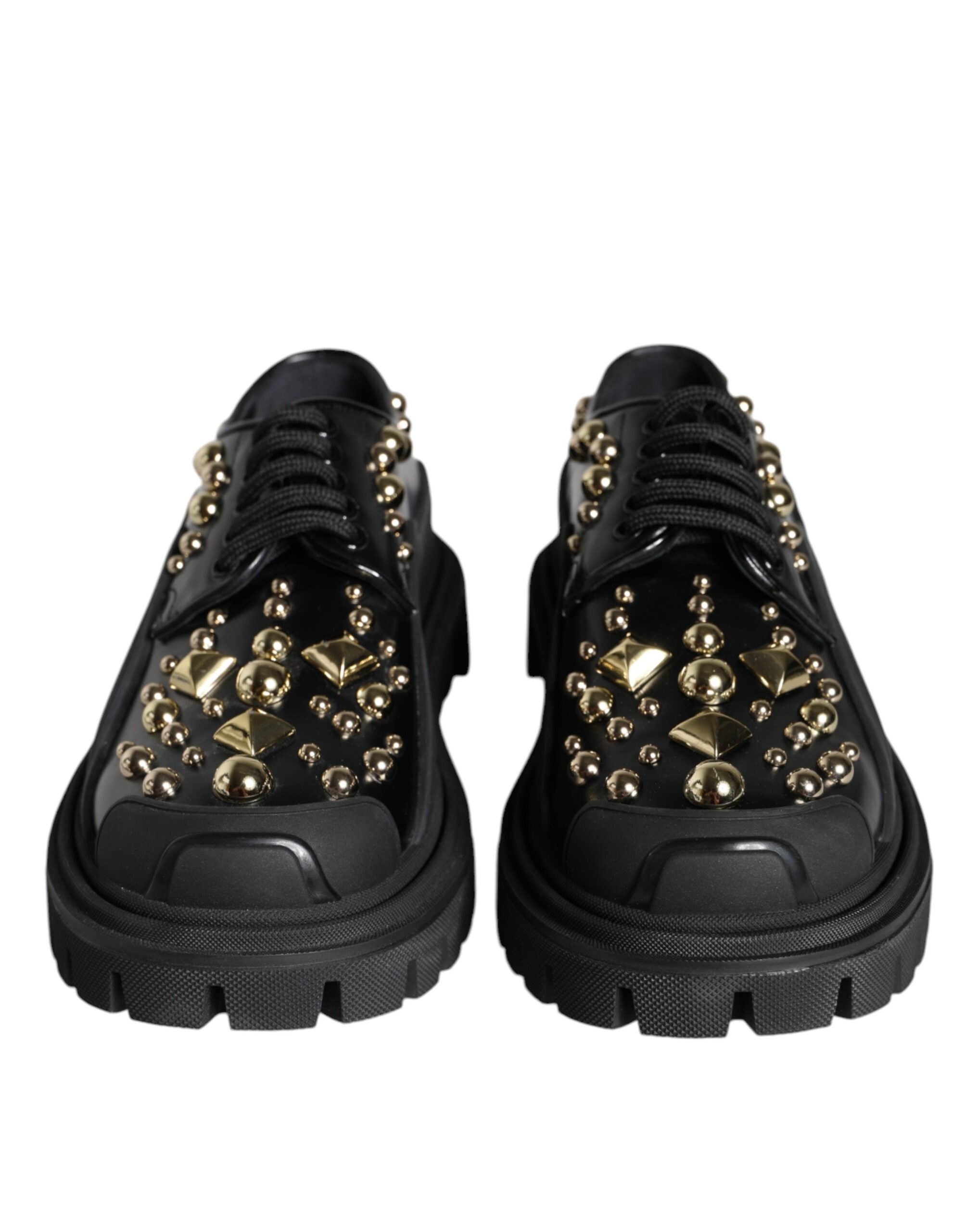 Dolce &amp; Gabbana Black Leather Trekking Derby Embellished Shoes