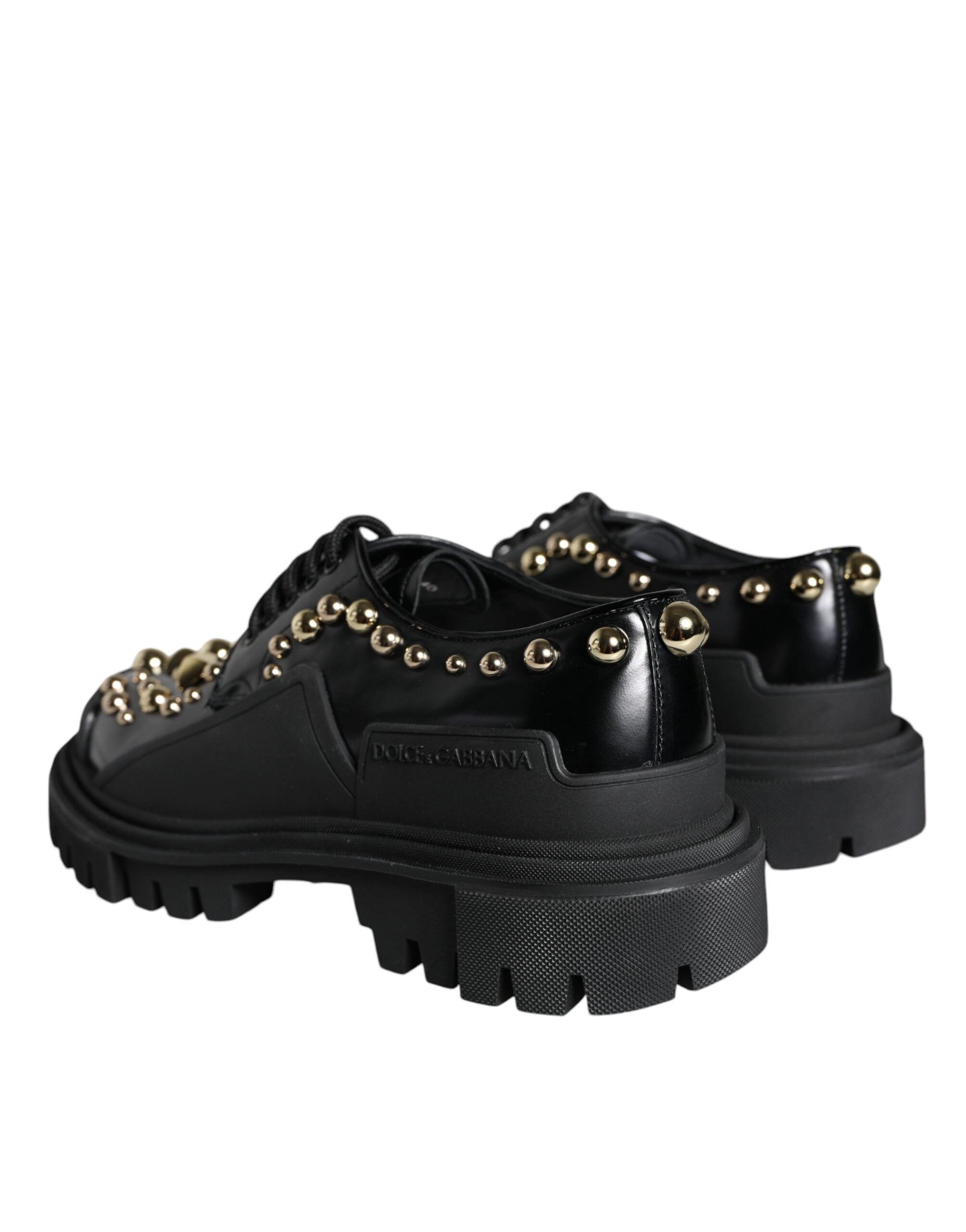 Dolce &amp; Gabbana Black Leather Trekking Derby Embellished Shoes