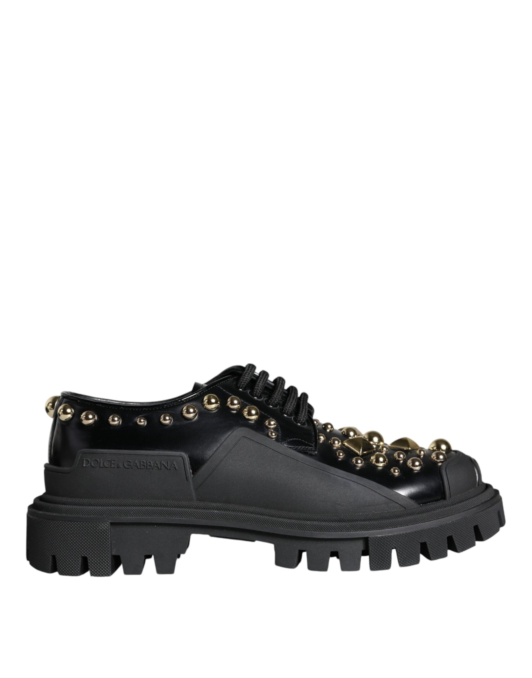 Dolce &amp; Gabbana Black Leather Trekking Derby Embellished Shoes