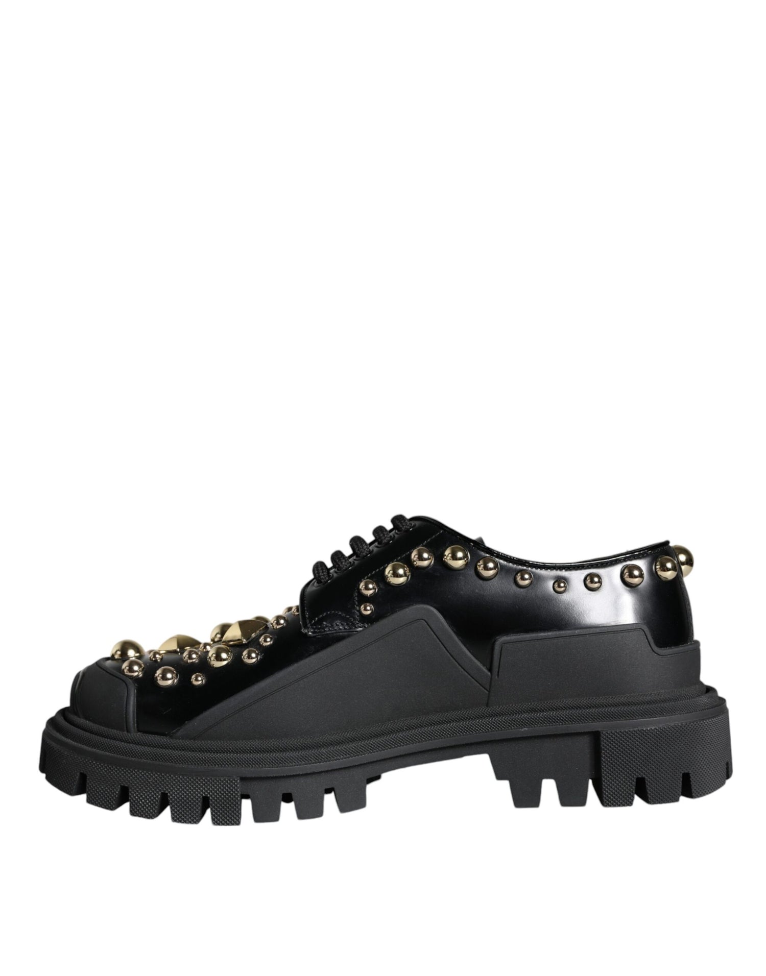 Dolce &amp; Gabbana Black Leather Trekking Derby Embellished Shoes