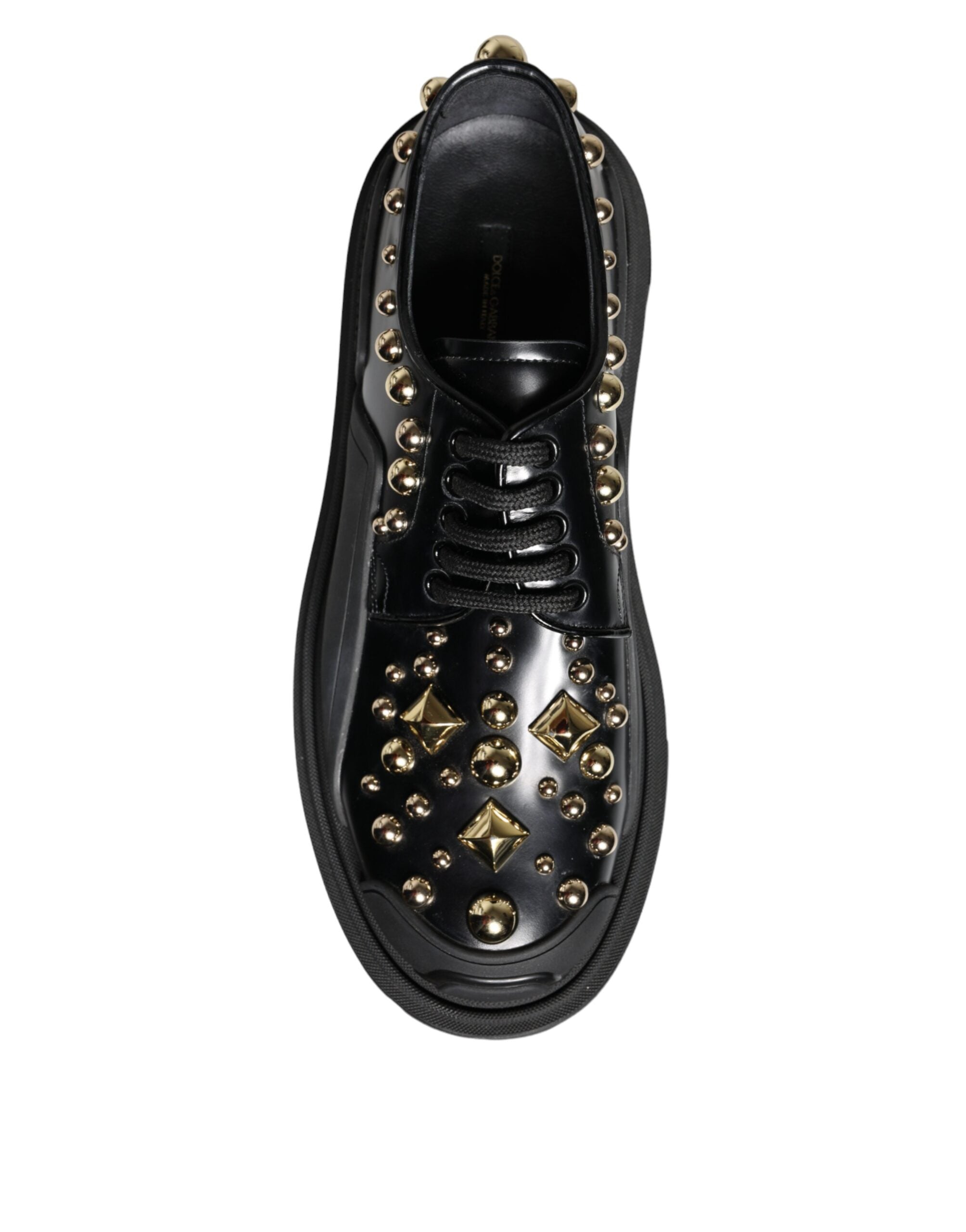 Dolce &amp; Gabbana Black Leather Trekking Derby Embellished Shoes