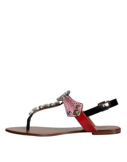 Dolce &amp; Gabbana Multicolor Crystal Sandals Flip Flops Shoes