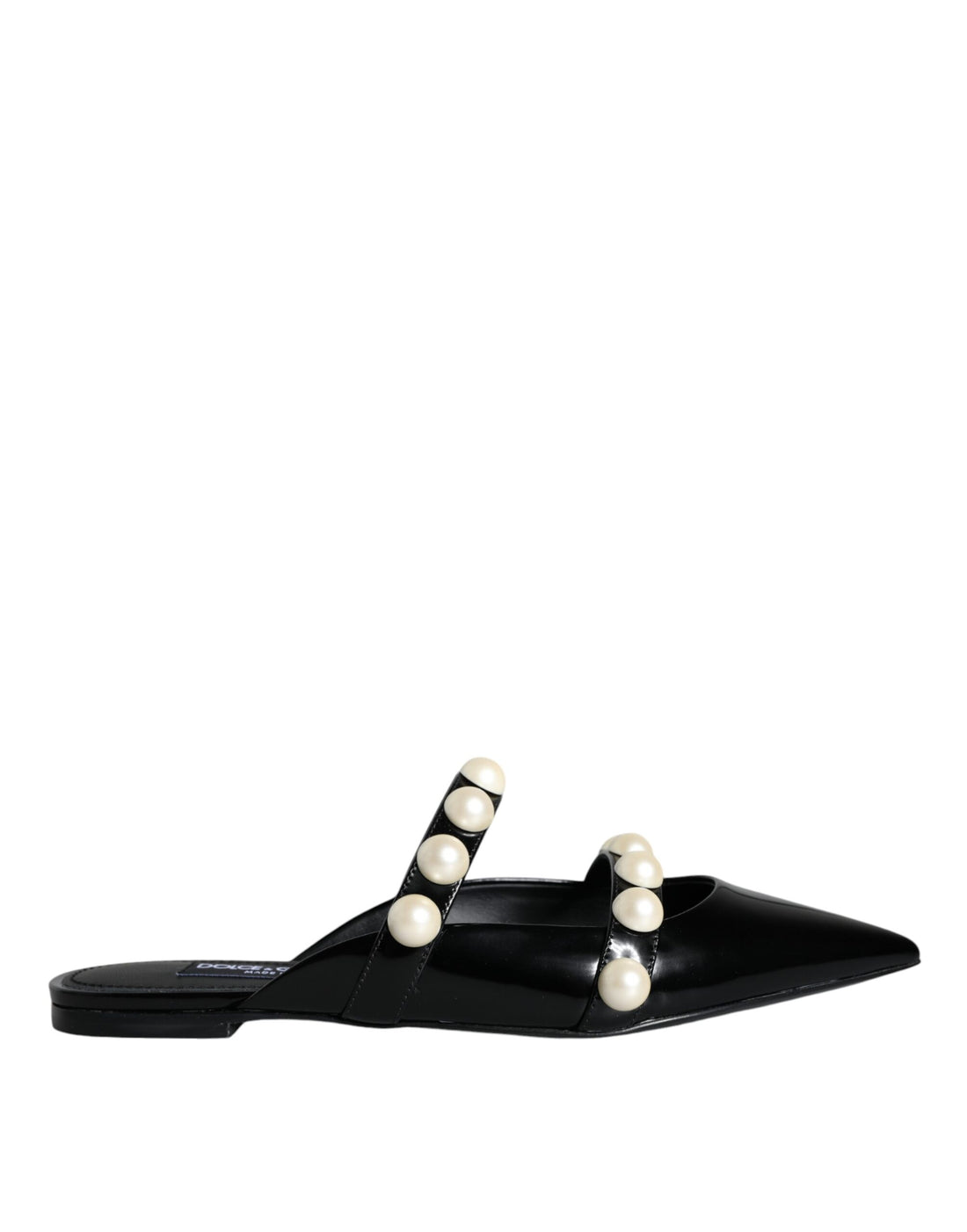 Dolce &amp; Gabbana Black Leather Pearls Slides Sandals Shoes