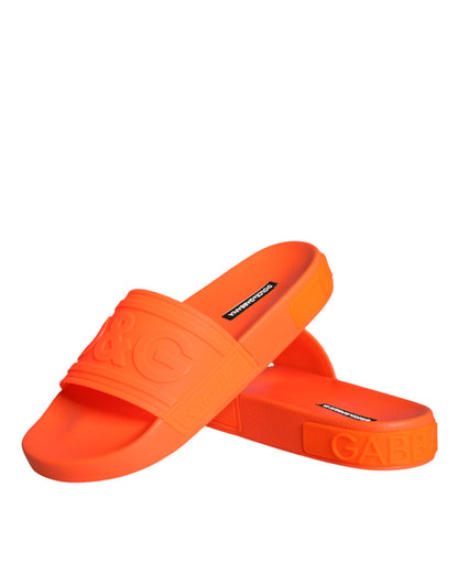 Dolce &amp; Gabbana Orange Rubber Slides Sandals Beachwear Shoes