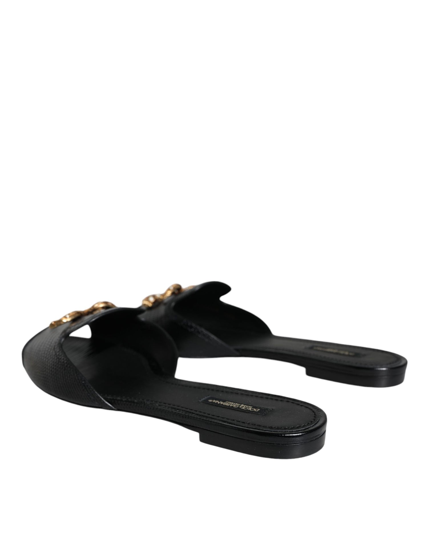 Dolce &amp; Gabbana Black DG Amore Leather Slip On Flats Shoes