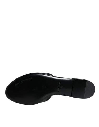 Dolce &amp; Gabbana Black DG Amore Leather Slip On Flats Shoes