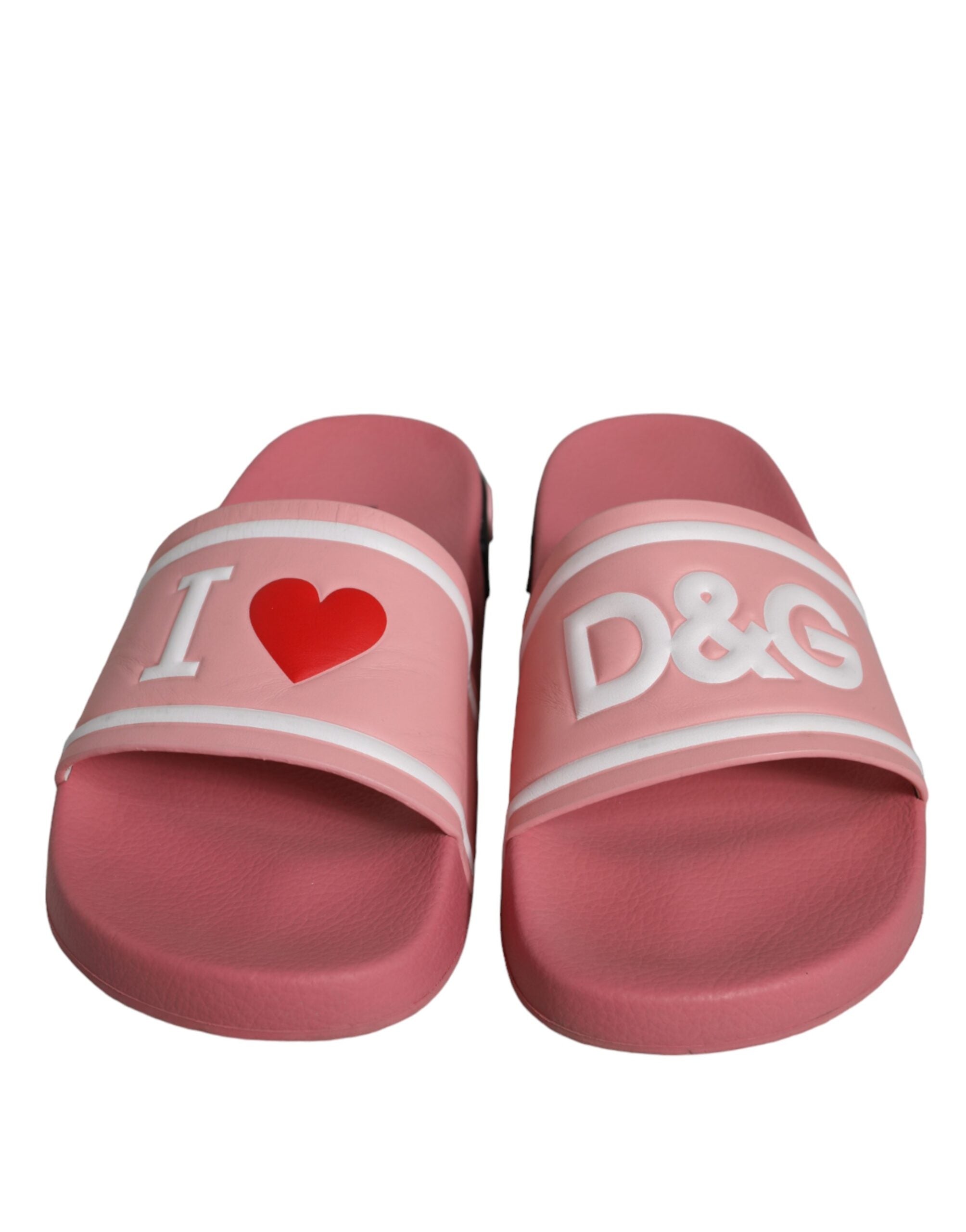 Dolce &amp; Gabbana Pink Leather I Love D&amp;G Sandals Slides Shoes