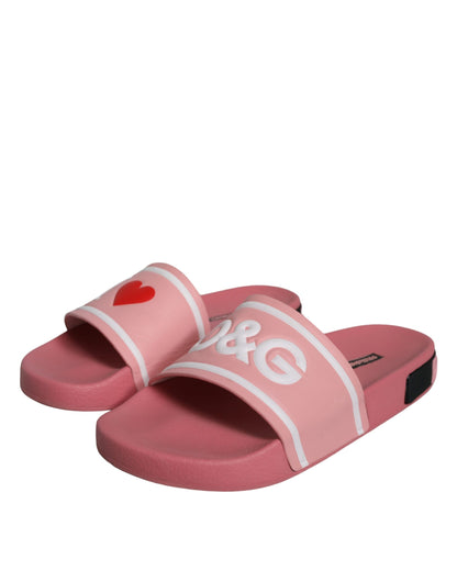 Dolce &amp; Gabbana Pink Leather I Love D&amp;G Sandals Slides Shoes