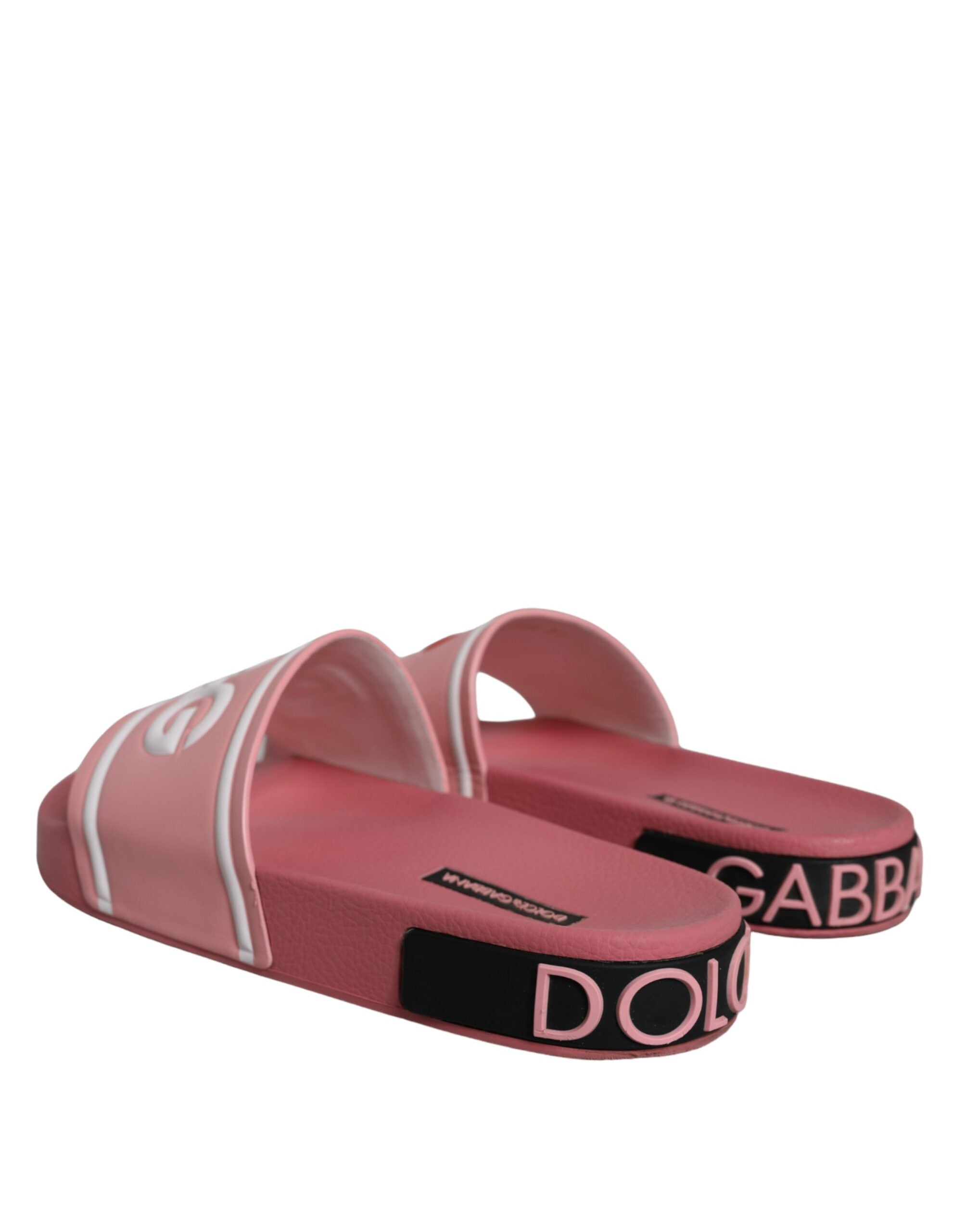 Dolce &amp; Gabbana Pink Leather I Love D&amp;G Sandals Slides Shoes