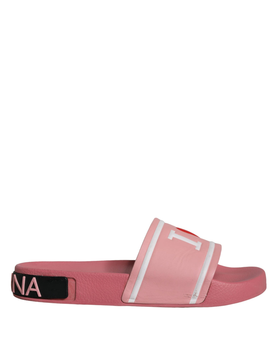 Dolce &amp; Gabbana Pink Leather I Love D&amp;G Sandals Slides Shoes