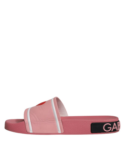 Dolce &amp; Gabbana Pink Leather I Love D&amp;G Sandals Slides Shoes