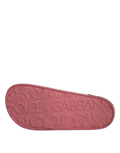 Dolce &amp; Gabbana Pink Leather I Love D&amp;G Sandals Slides Shoes