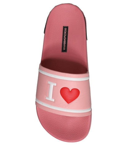 Dolce &amp; Gabbana Pink Leather I Love D&amp;G Sandals Slides Shoes