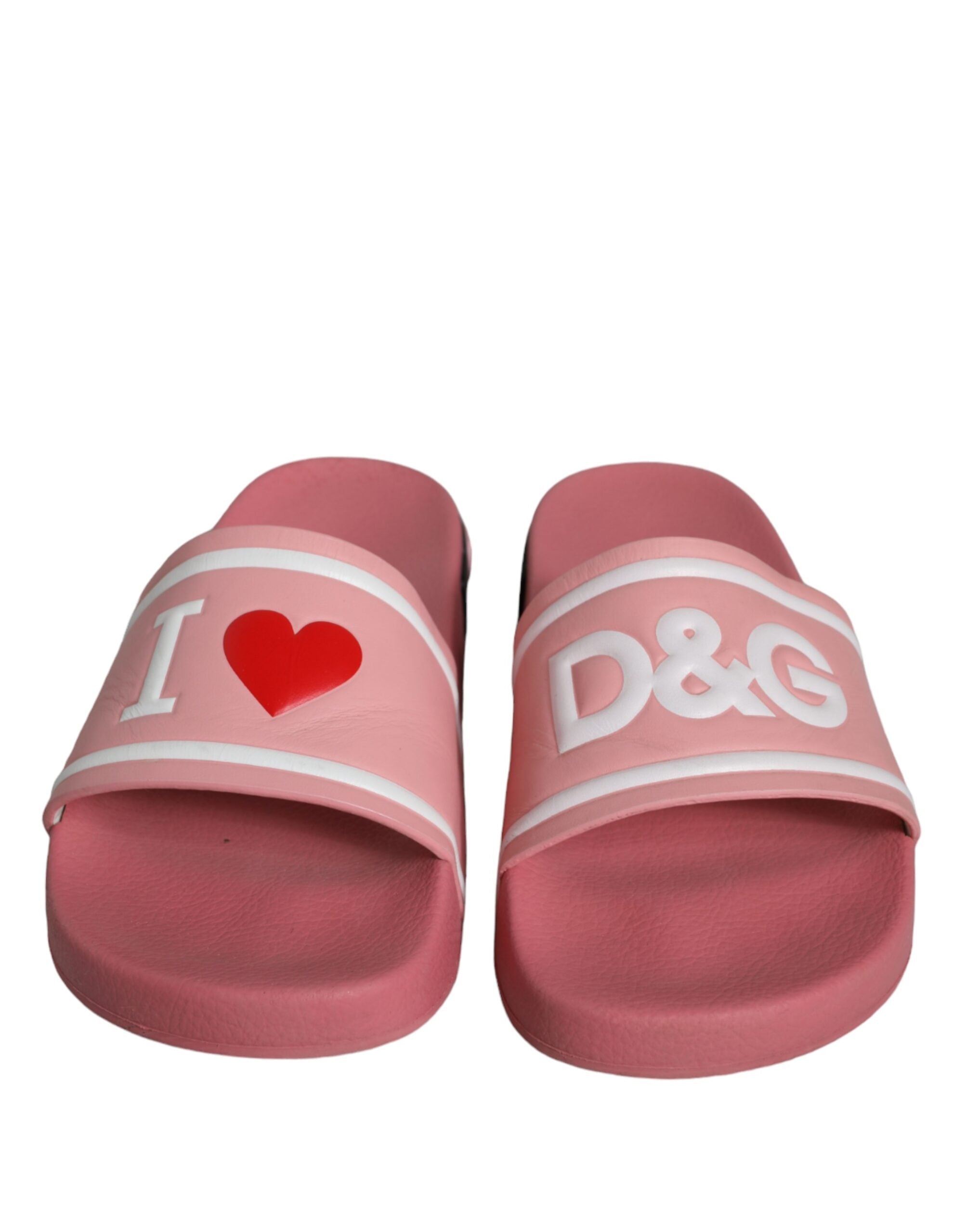 Dolce &amp; Gabbana Pink Leather I Love D&amp;G Sandals Slides Shoes