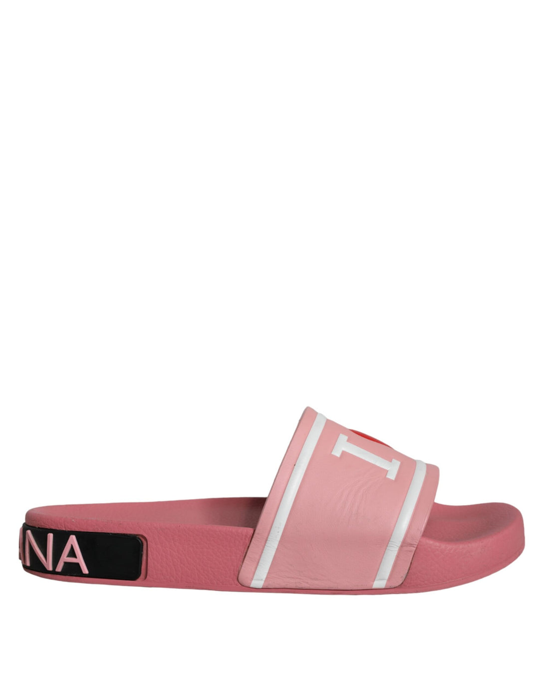 Dolce &amp; Gabbana Pink Leather I Love D&amp;G Sandals Slides Shoes