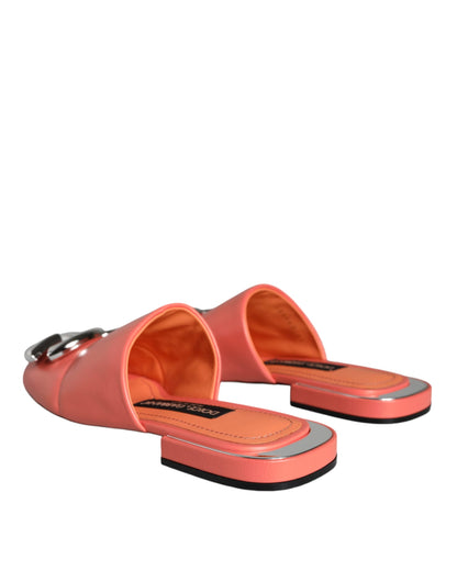 Dolce &amp; Gabbana Pink Salmon Leather Flat Slides Sandals Shoes