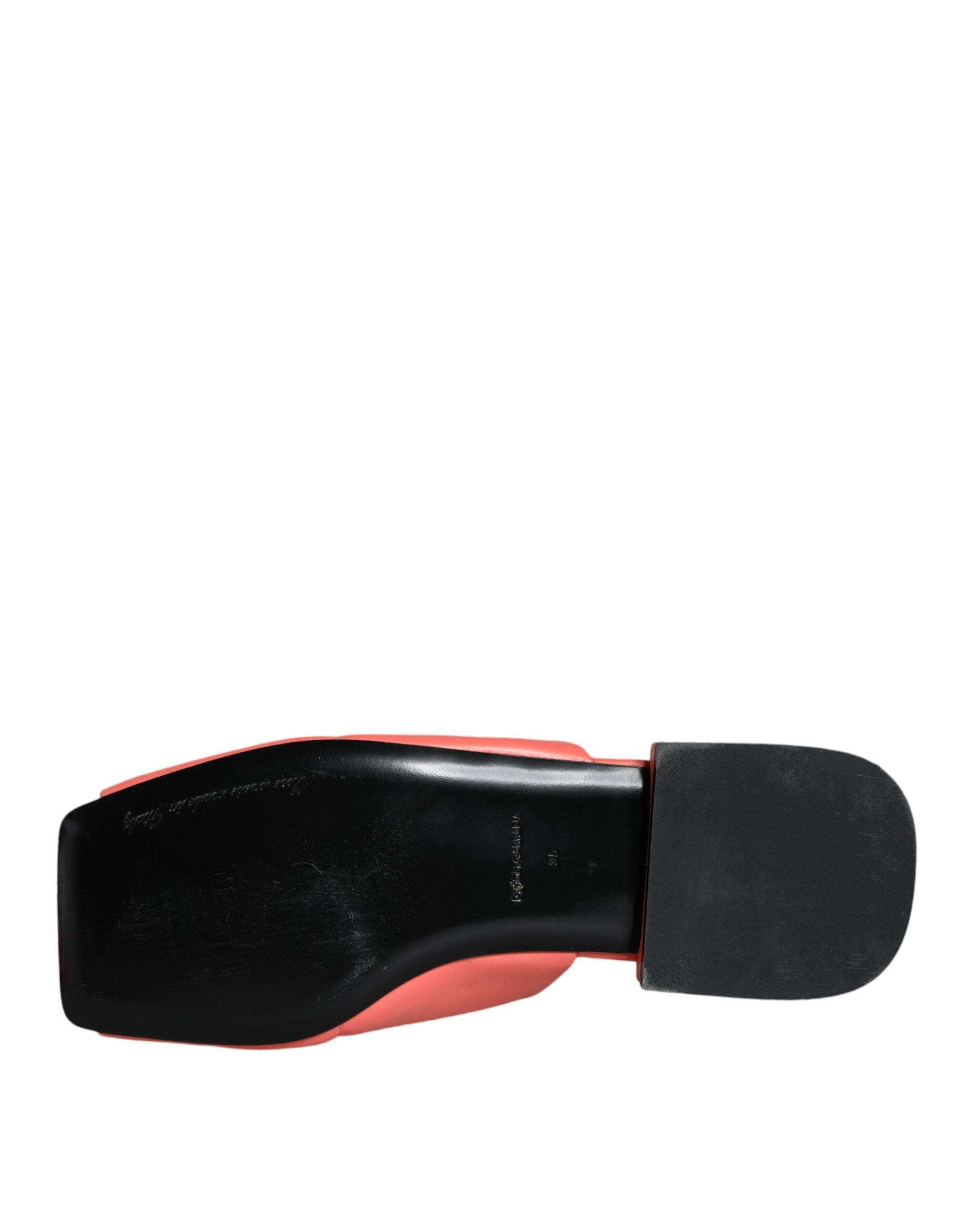 Dolce &amp; Gabbana Pink Salmon Leather Flat Slides Sandals Shoes