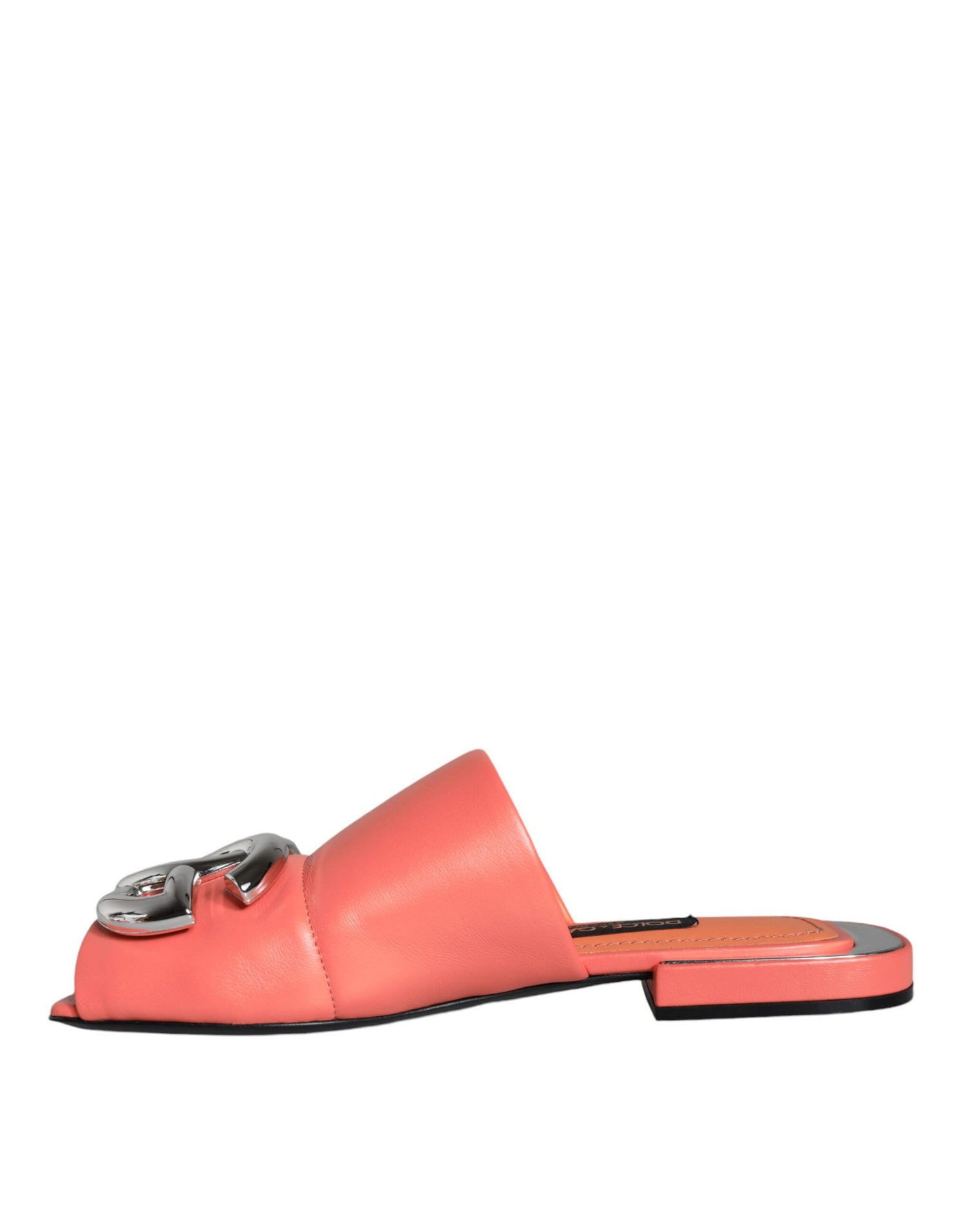 Dolce &amp; Gabbana Pink Salmon Leather Flat Slides Sandals Shoes