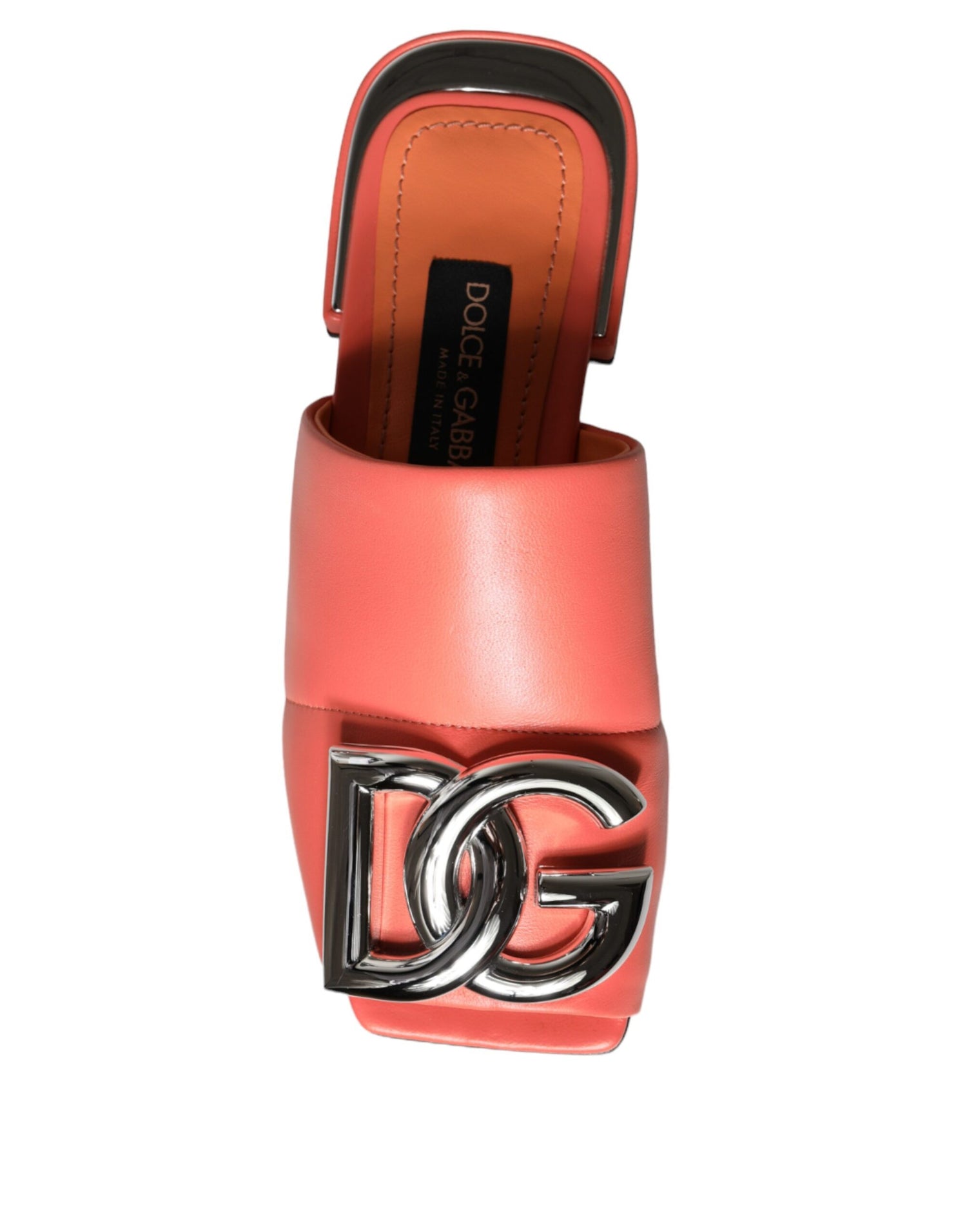 Dolce &amp; Gabbana Pink Salmon Leather Flat Slides Sandals Shoes