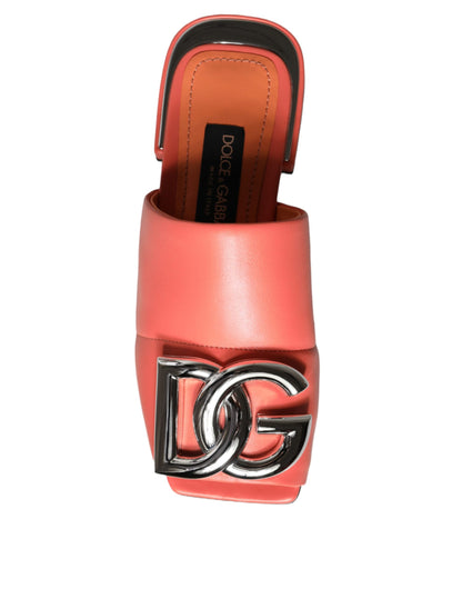 Dolce &amp; Gabbana Pink Salmon Leather Flat Slides Sandals Shoes