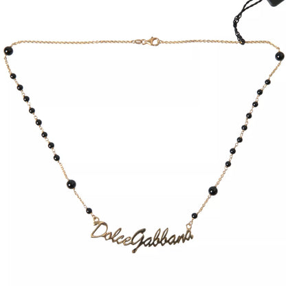 Dolce &amp; Gabbana Gold Sterling Silver 925 Black Beaded Rosary Chain Necklace