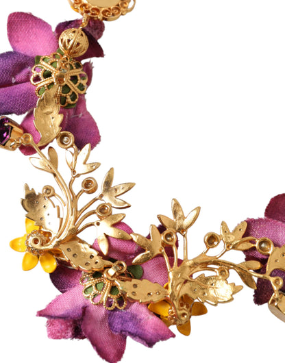 Dolce &amp; Gabbana Gold Brass Mix Fiori Flowers Crystal Chain Necklace