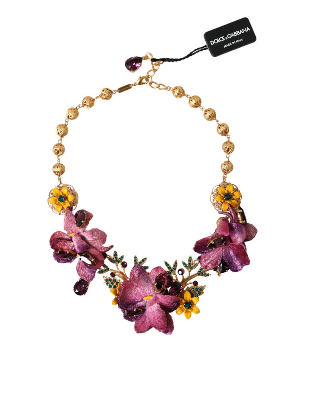 Dolce &amp; Gabbana Gold Brass Mix Fiori Flowers Crystal Chain Necklace