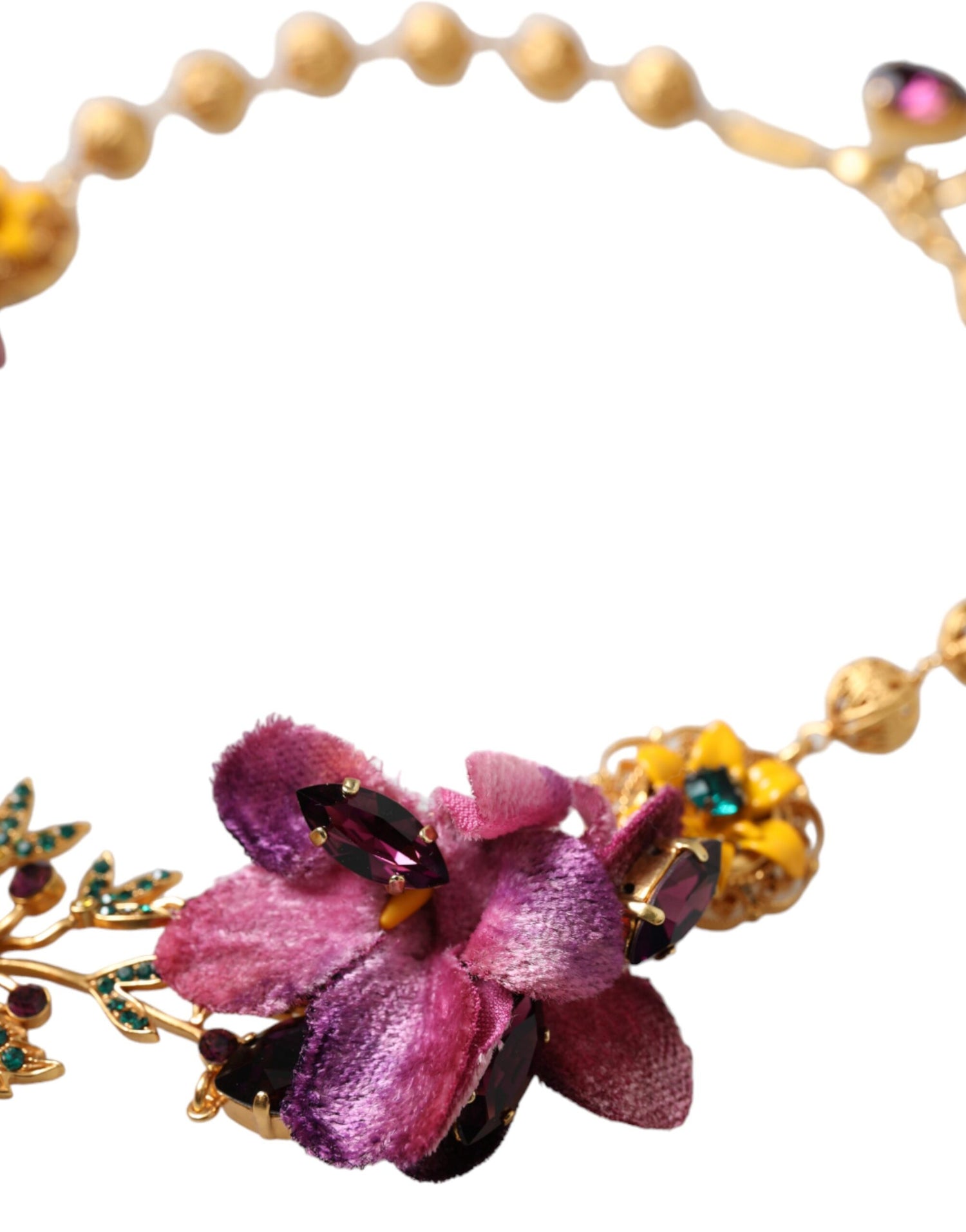 Dolce &amp; Gabbana Gold Brass Mix Fiori Flowers Crystal Chain Necklace