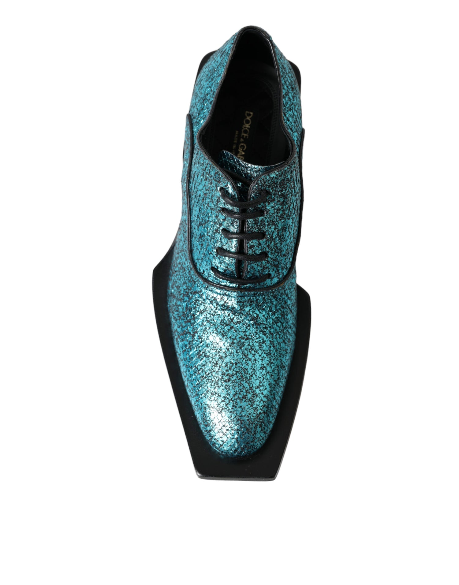 Dolce &amp; Gabbana Blue Leather Derby Block Heels Dress Shoes